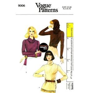 Vintage 70s Hooded,Turtleneck Sweater Sz 12 Vogue 9006 Sewing Pattern